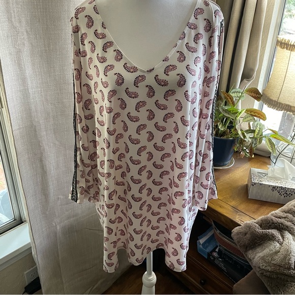 new directions Tops New Direction Paisley Shirt With Leather Lacing